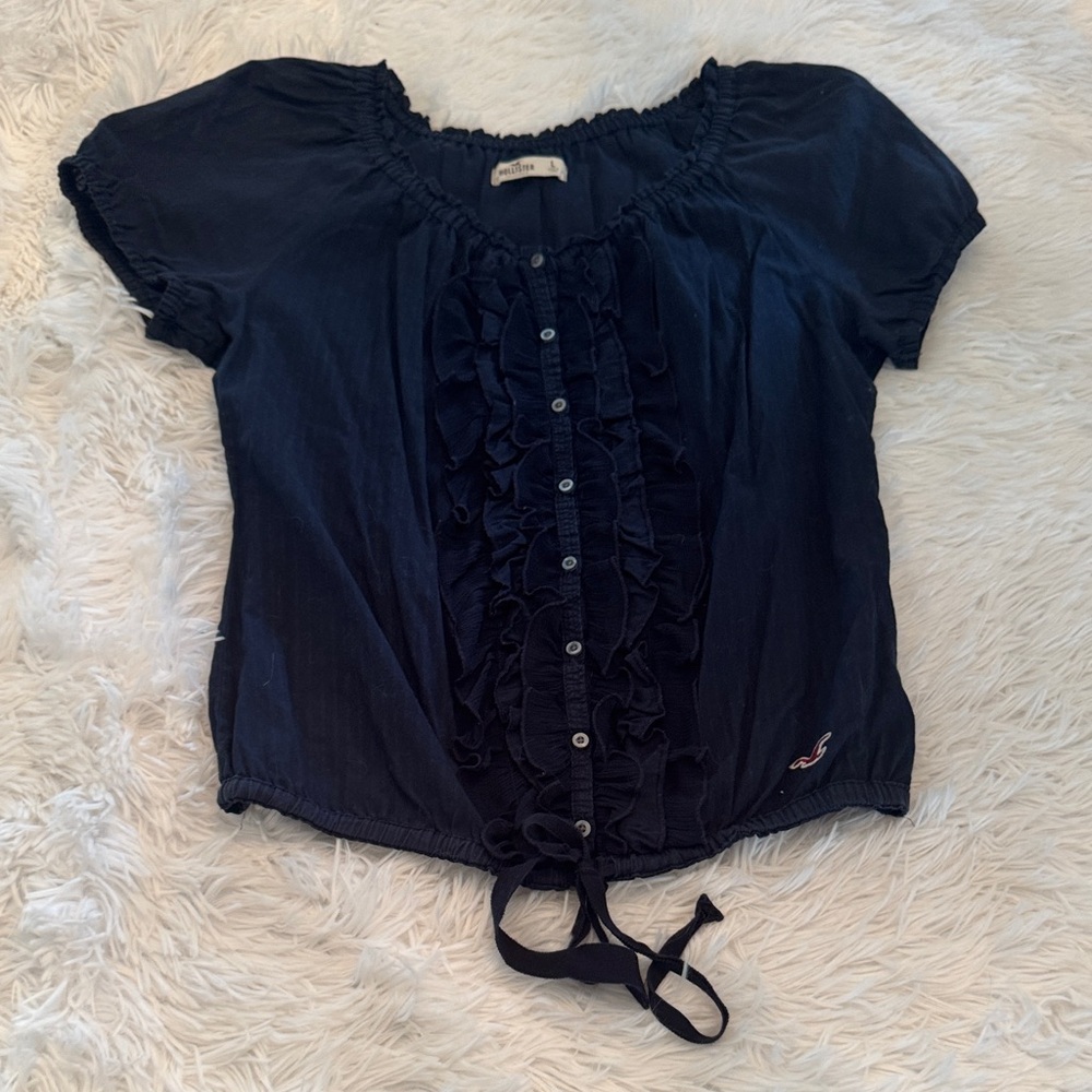 Hollister Midnight Blue Ruffle Blouse